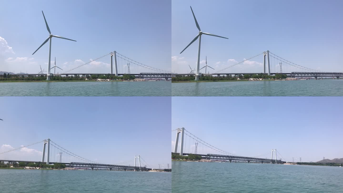 蓝天 大桥 湖水 风车 发电