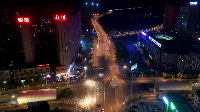 4K航拍衡阳市城市夜景船山大道夜景5