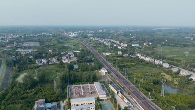 航拍京九铁路潢川火车站