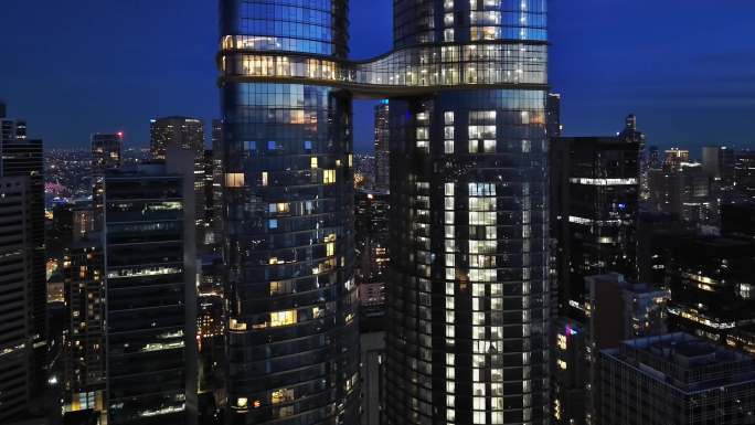 城市航拍澳大利亚墨尔本市摩天大楼夜景灯光