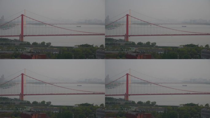 武汉长江鹦鹉洲和杨泗港跨长江大桥晚高峰