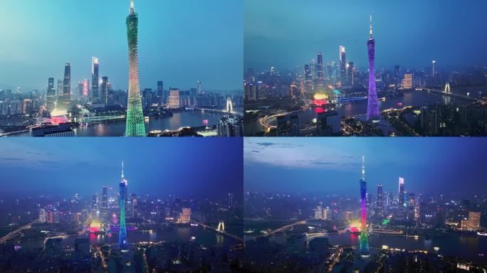 4K广州塔夜景中轴珠江