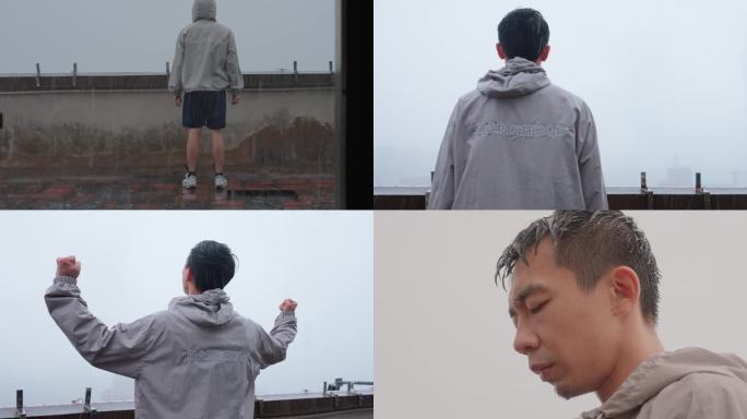 站在倾盆大雨中