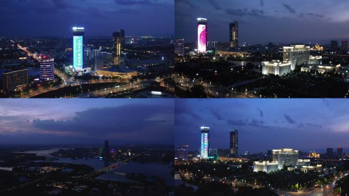 银川宁夏夜景航拍灯火城市北京路发展