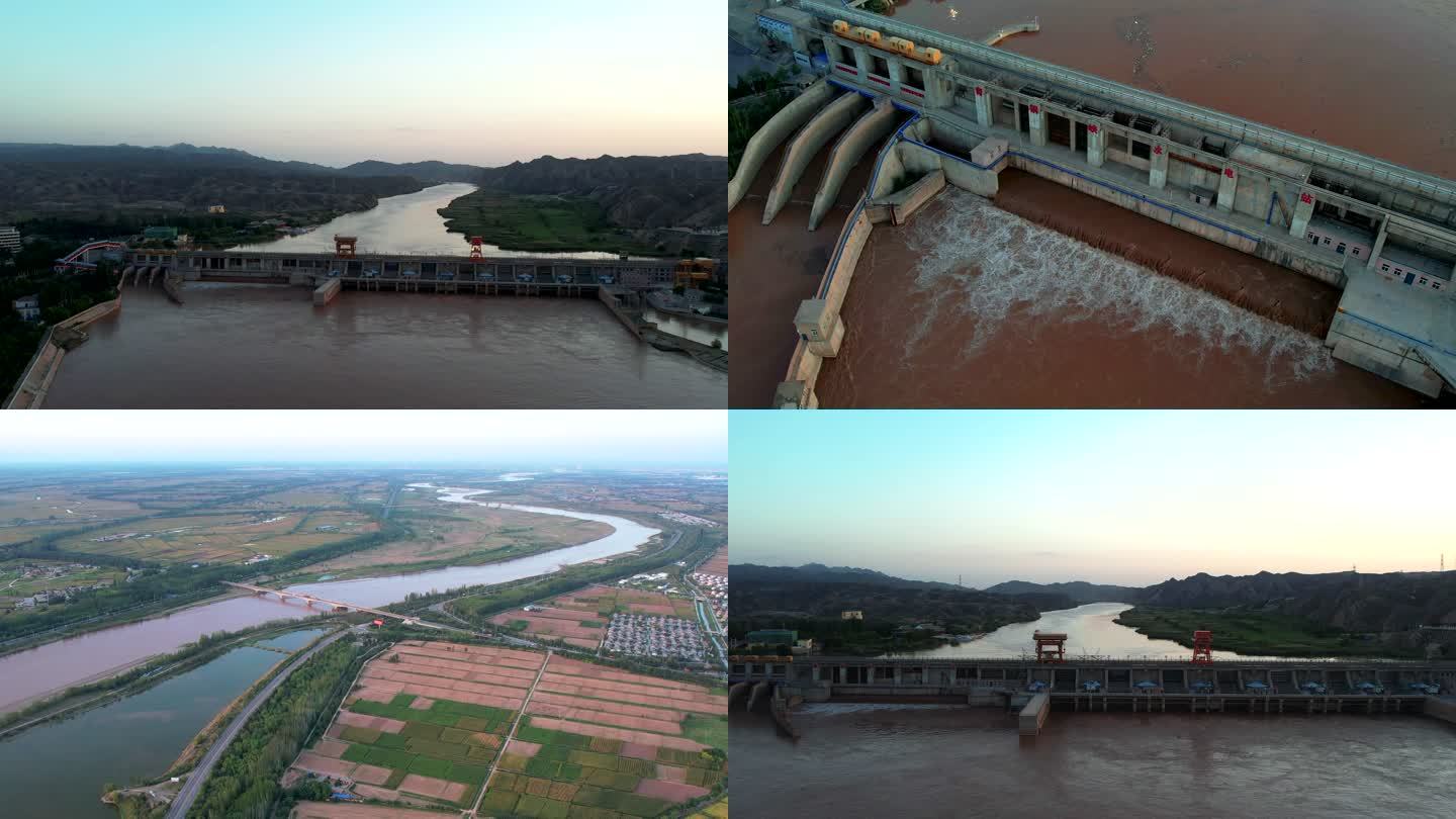 黄河青铜峡水坝水利洪水水坝发电站大峡谷