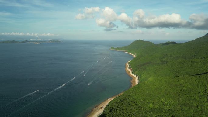 深圳沿海海岸线游船鹿嘴山庄景区高空航拍