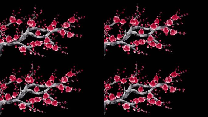 传统国风水墨梅花桃花枝头摆动-循环带通道