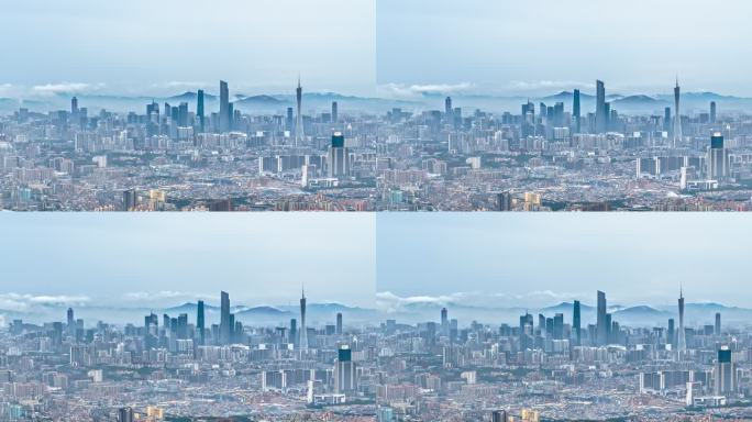 长焦航拍广州地标平流雾4K