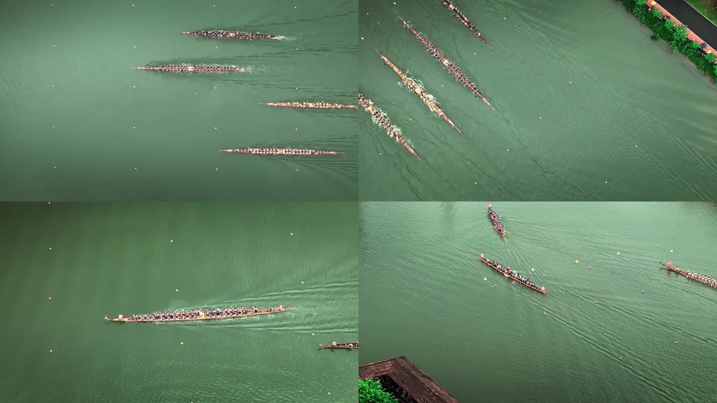 广州海珠湿地龙舟景绝美速度航拍4K视频