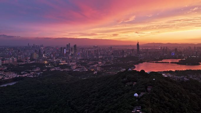 南京世纪晚霞紫金山与城市航拍