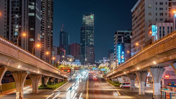 昆明恒隆车流夜景延时