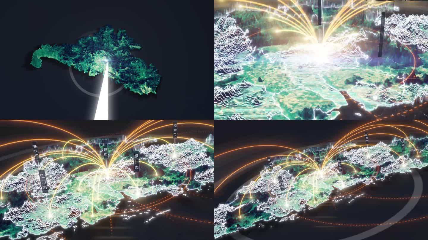 【AE模板】暗调地形地图光线辐射 广东