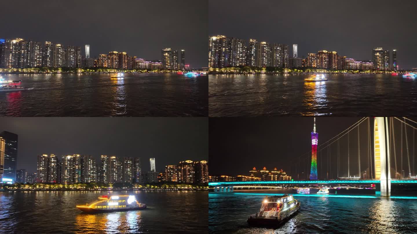航拍广州夜晚猎德大桥琶洲河畔珠江夜游