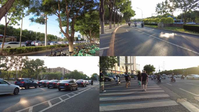 城市道路交通过马路骑行和谐家园城市人文