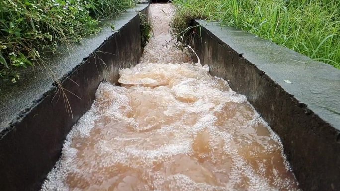 水泄排泄暴风雨过后庄稼地排水稻田排水系统