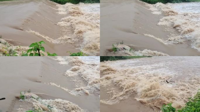 河流河水水面波涛波浪翻滚山洪洪水水土流失