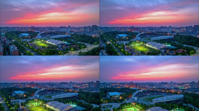 益阳奥林匹克体育馆夜景晚霞