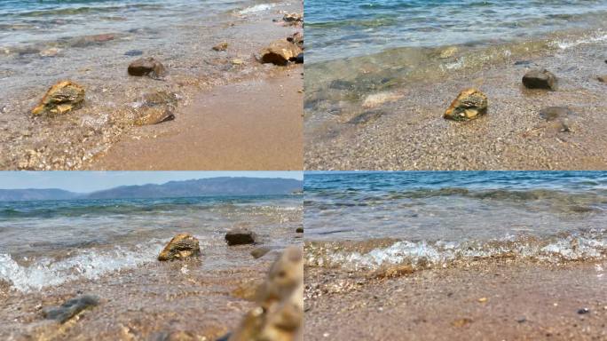 清澈沙滩湖水海水浪花慢动作升格镜头