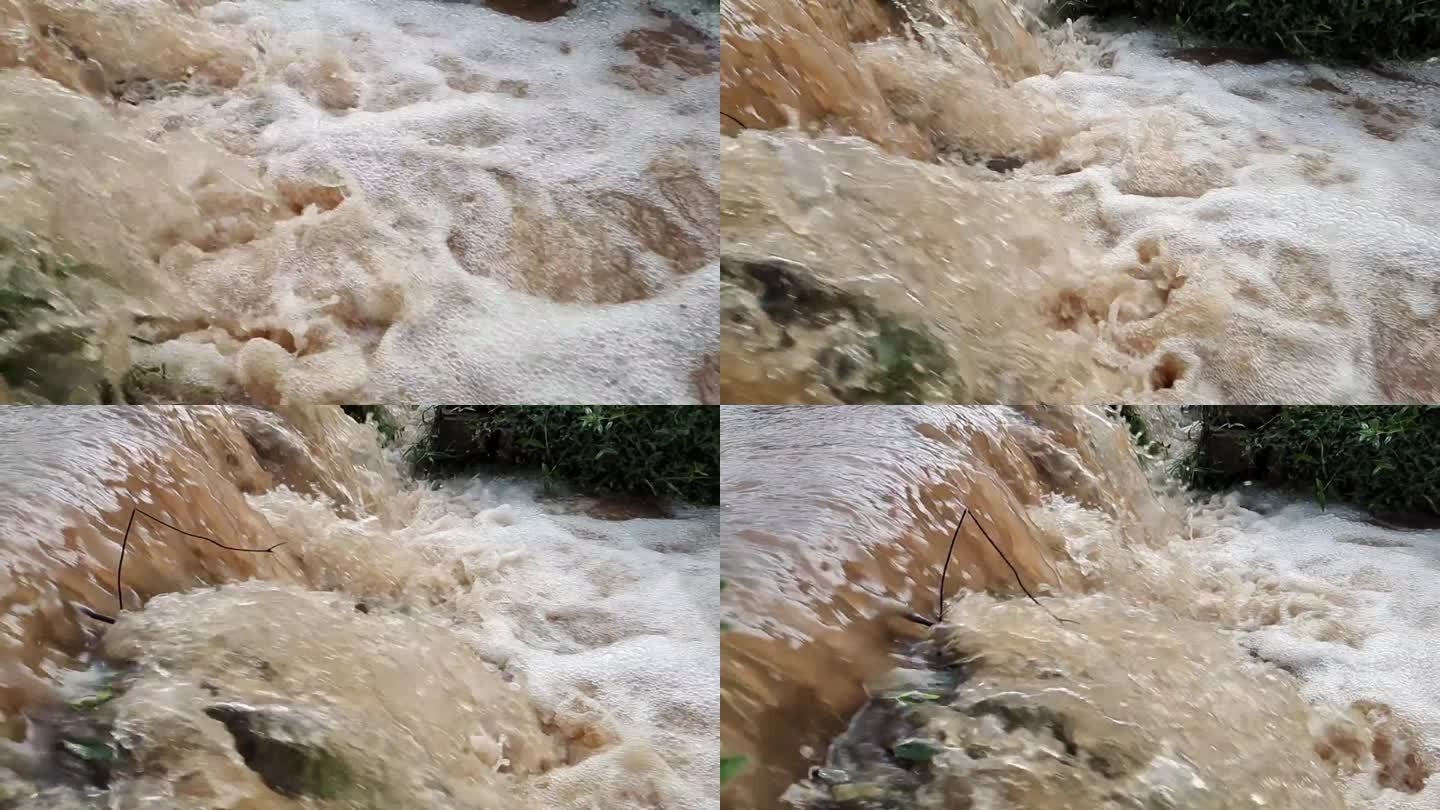 洪灾瀑布 河流河水水面 波涛波浪翻滚