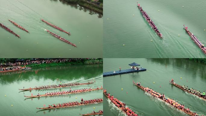 广州海珠湿地龙舟景绝美速度航拍4K视频