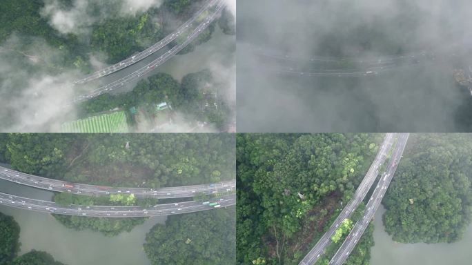 云海下南坪快速高速公路鸟瞰合集4K