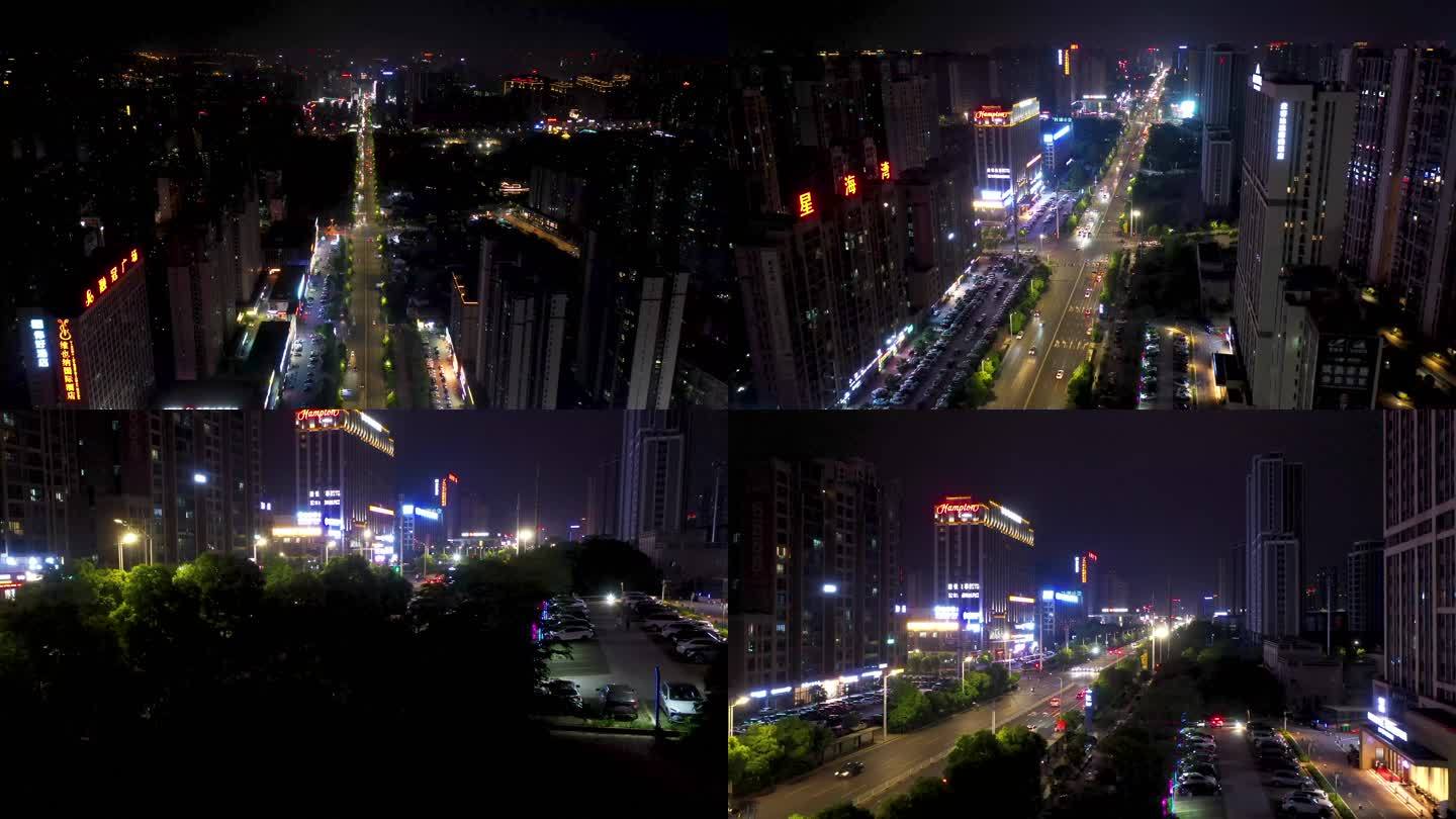 4K航拍衡阳市城市夜景船山大道夜景合集6