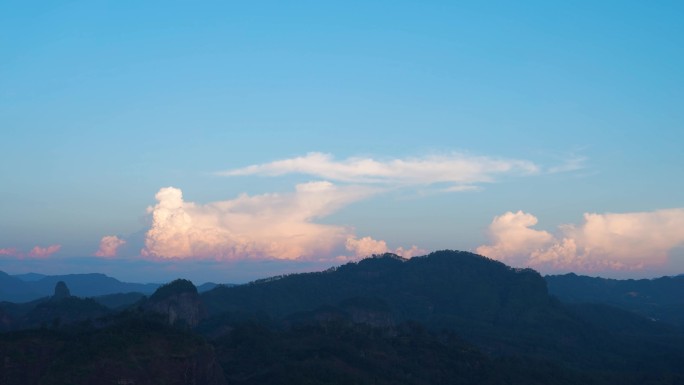 武夷山日落延时山峰云朵晚霞唯美自然风光景