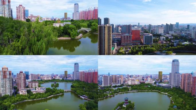 太原4K航拍龙潭公园城市景观视频