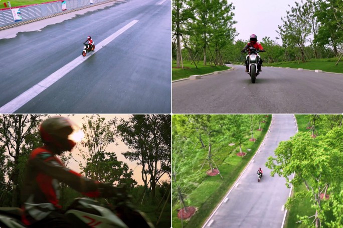 赛车手骑摩托车机车动作特写速度与激情