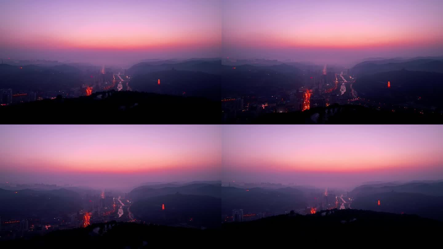 延安城市夜景黎明