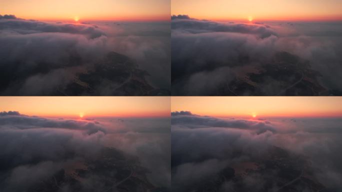 海岛上空的云海日落4K航拍