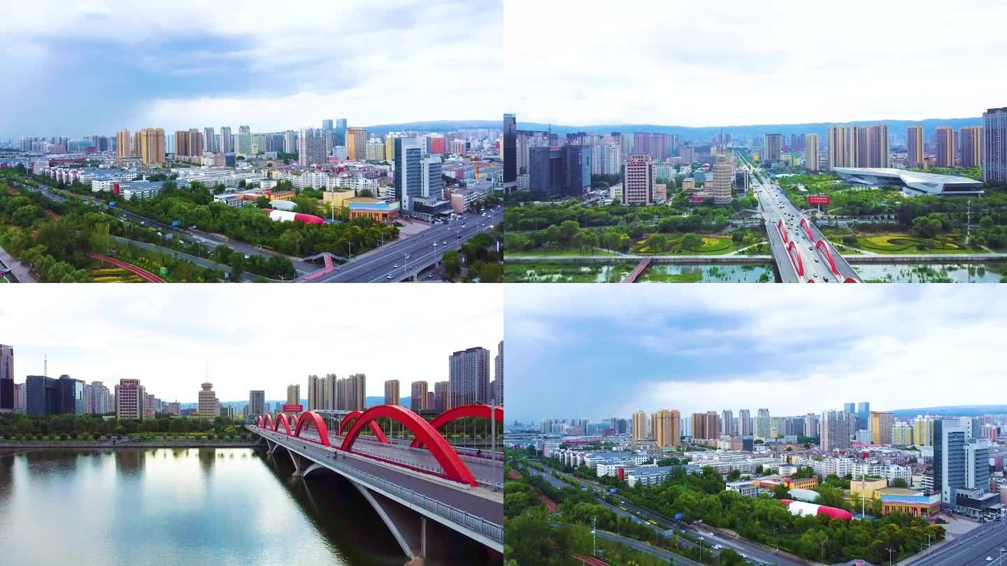 太原漪汾桥城市景观航拍4K视频