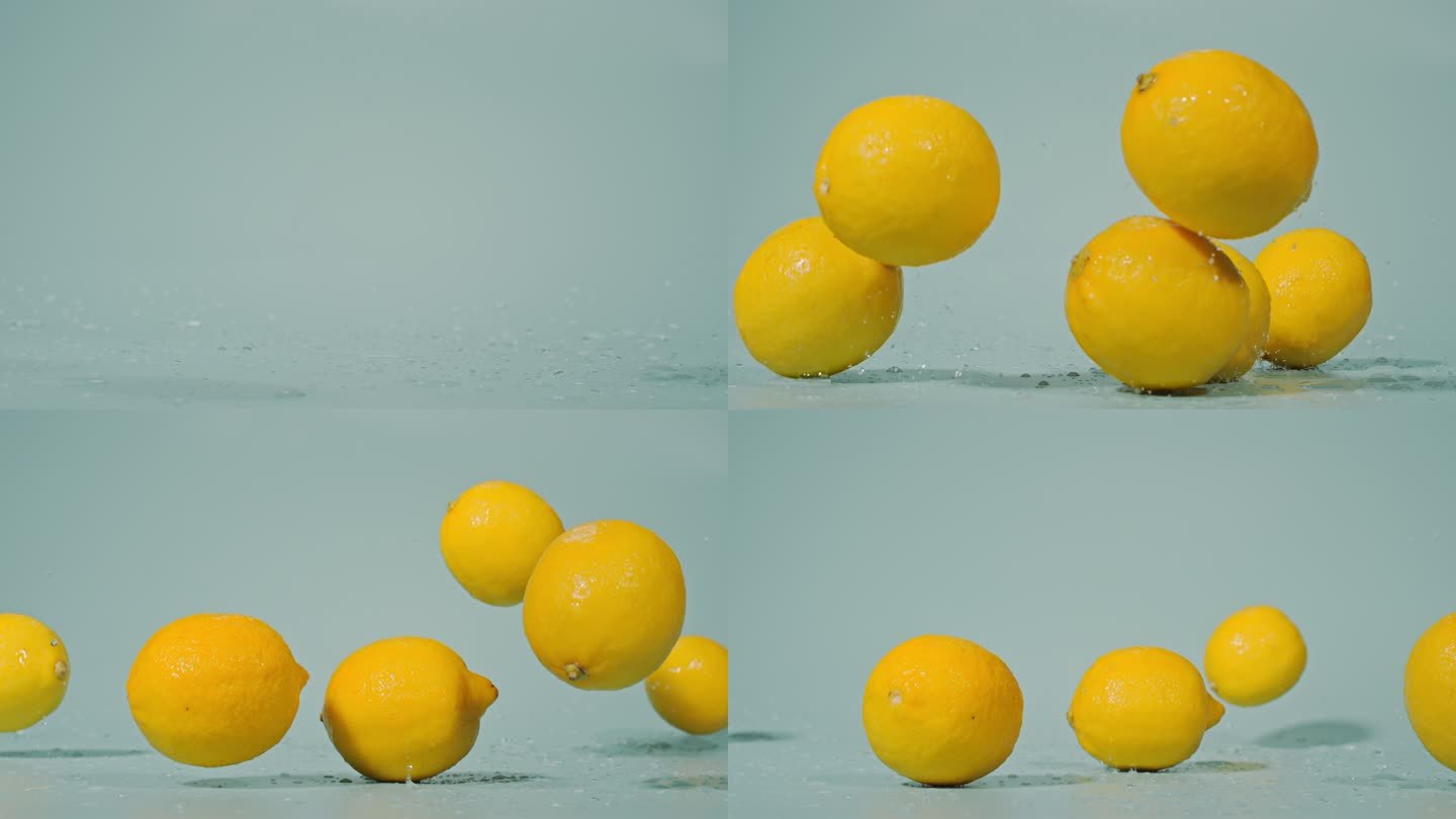 一堆柠檬落下高速特写柠檬黄柠檬