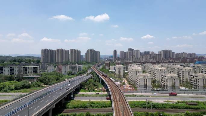 重庆科学城 赖家桥地铁站西双大道航拍4K
