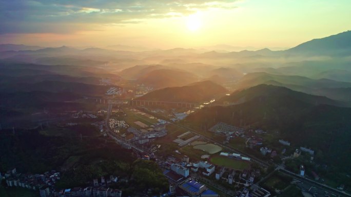 航拍福建省 南平市日出大全景