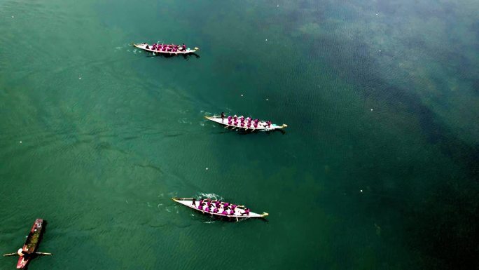 锦城湖端午划龙舟比赛航拍原创