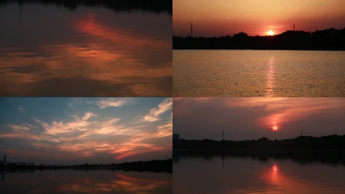 夕阳西下落日水面光影日落景色傍晚湖边景色