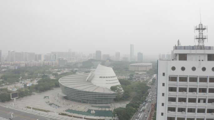 广东省东莞市玉兰大剧院六大馆东莞地标航拍