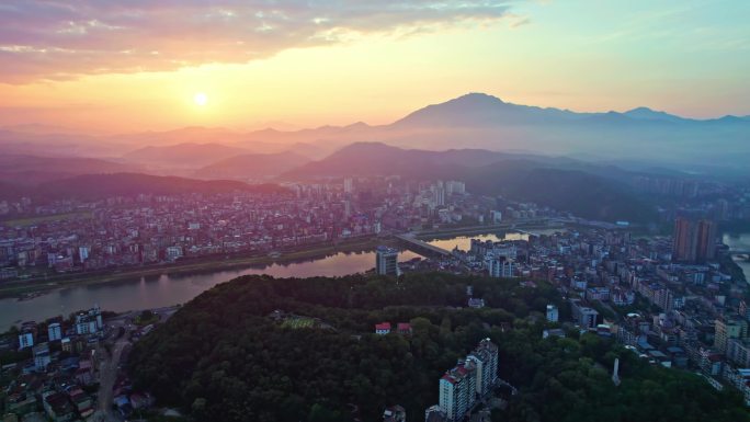 航拍福建省 南平市日出大景