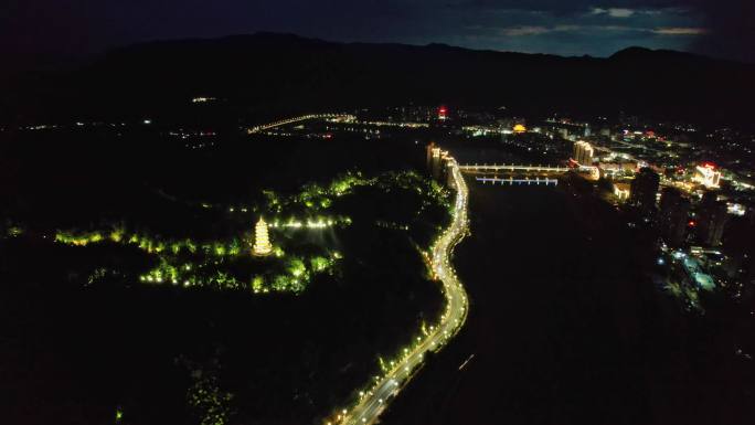 福建南平建瓯航拍城市夜景