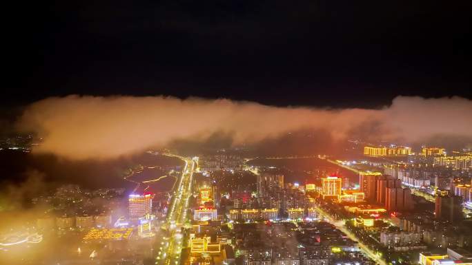 崇左市 夜景云雾航拍