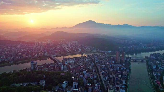 航拍福建省 南平市日出大景