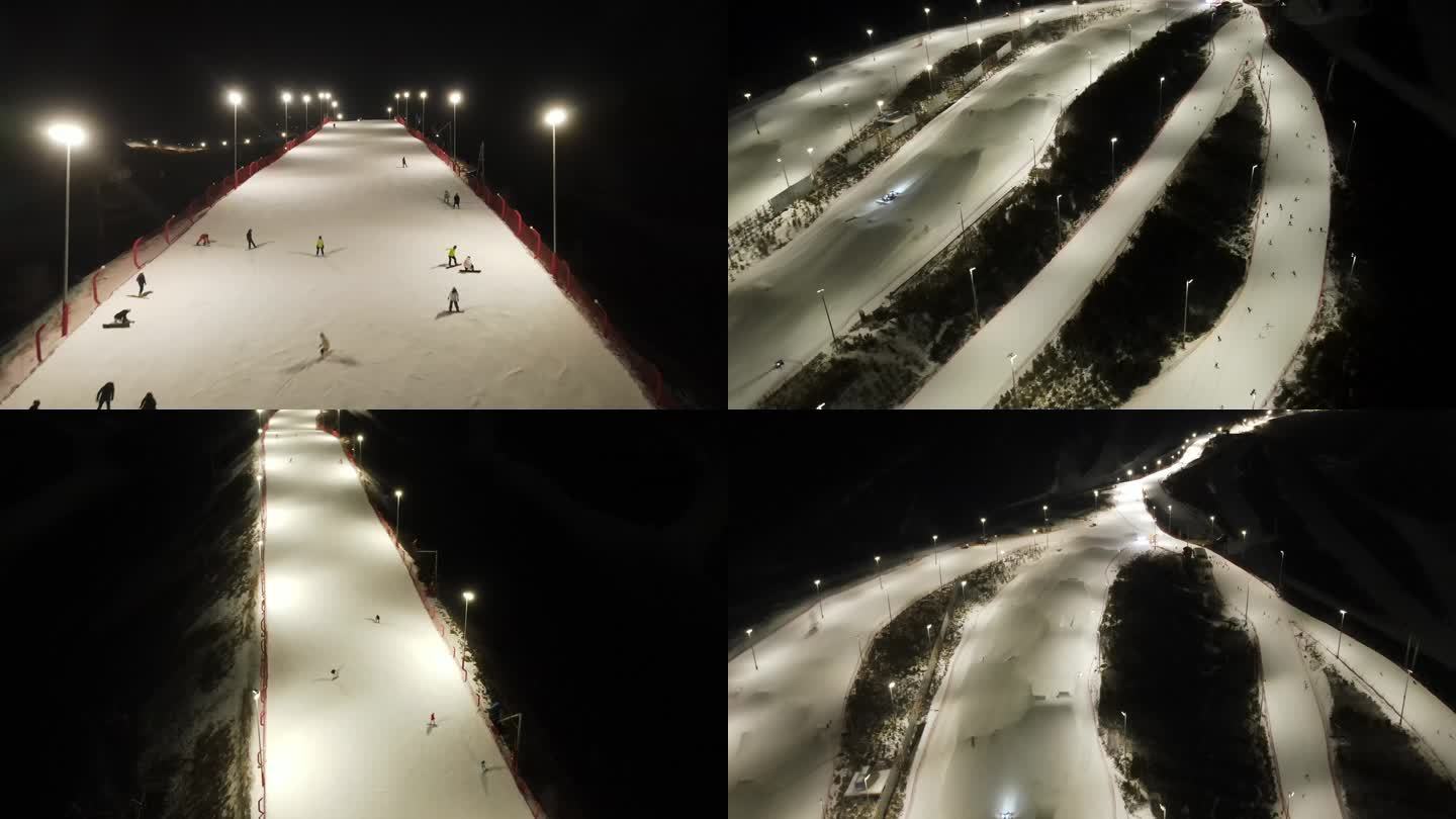 滑雪场夜场航拍