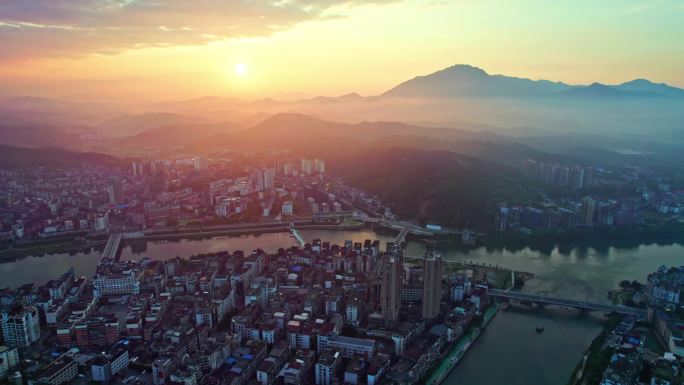 航拍福建省 南平市日出大景