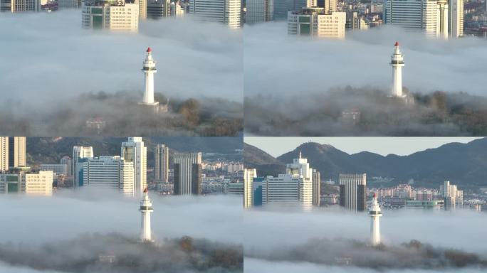 烟台山平流雾 长焦航拍