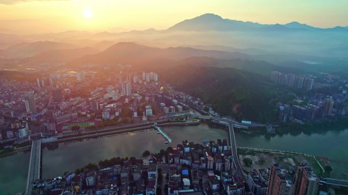 航拍福建省 南平市城市日出大全景