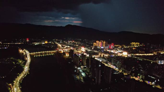 福建南平建瓯航拍城市夜景