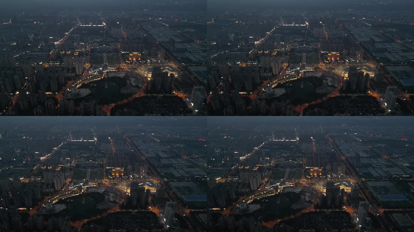 成都郫都区城区全景的航拍夜景