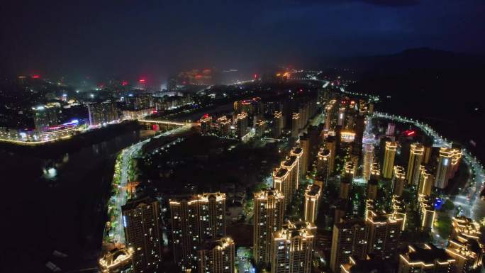 福建南平建瓯航拍城市夜景