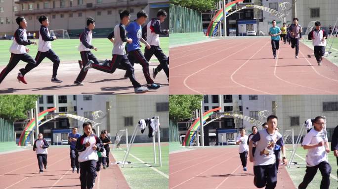 学生上体育课跑步
